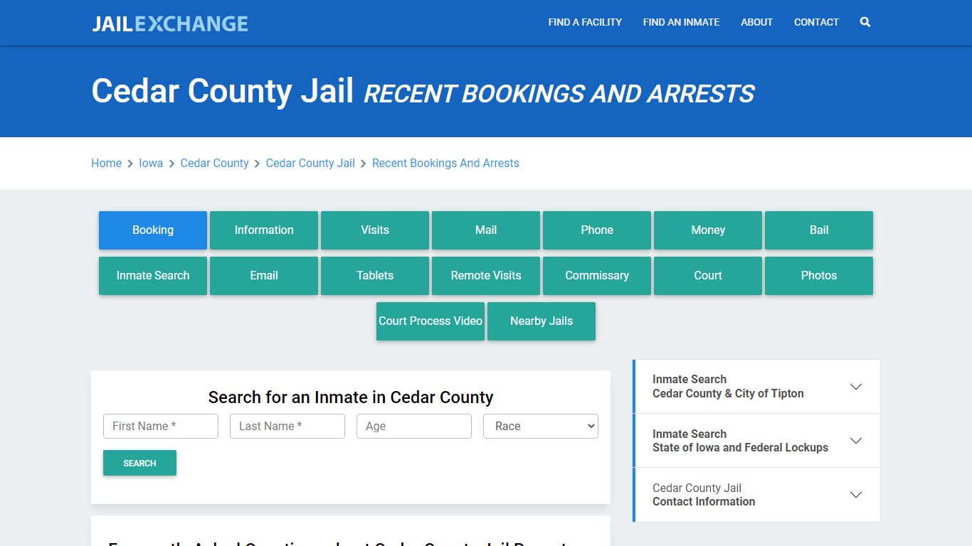 Cedar County Jail IA Recent Arrests and Bookings - Jail Exchange