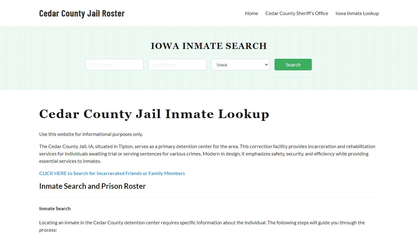 Cedar County Jail Roster Lookup, IA, Inmate Search