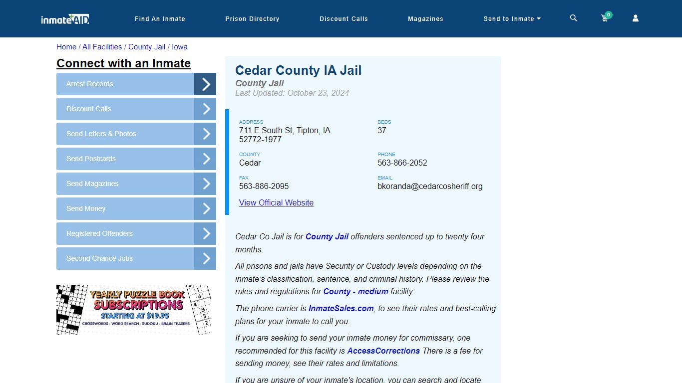 Cedar County IA Jail - Inmate Locator